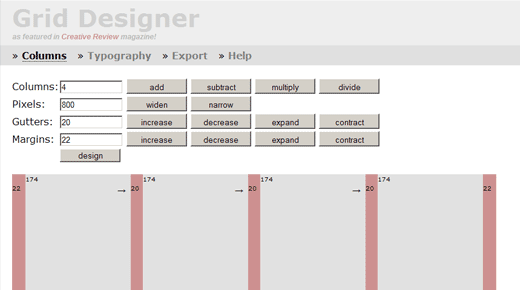 Grid Designer columns typography